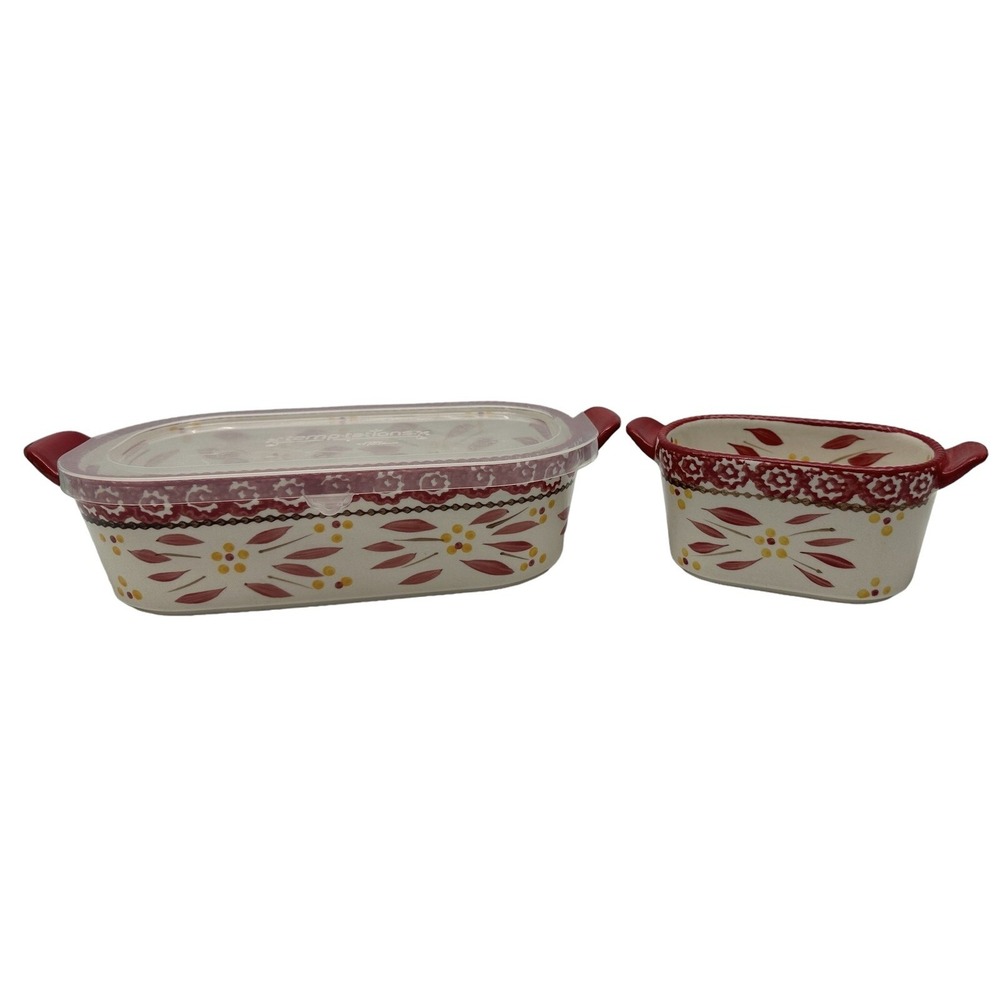 Temptations Old World Loaf Pan 1 Quart With Lid & 10oz.‎ Ramekin Dish